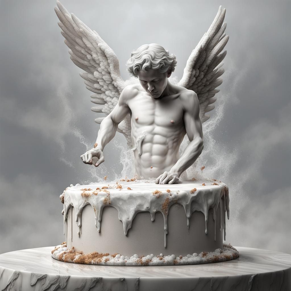 Marble Angel Cake in Hyperrealistic Digital Art