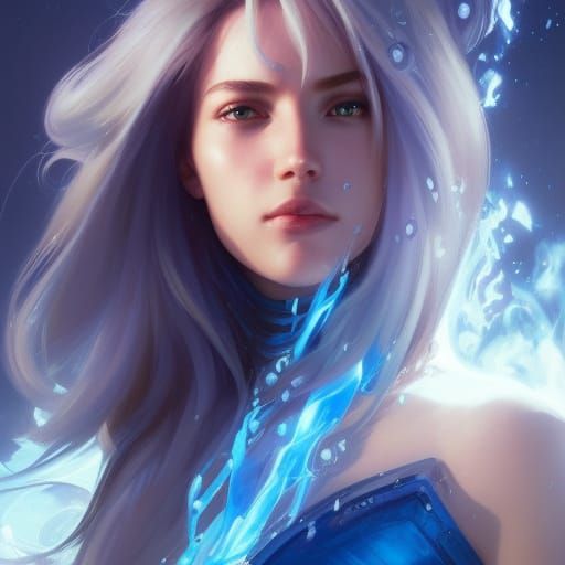 Icy Blue Fire Portrait in Hyperdetailed Digital Art