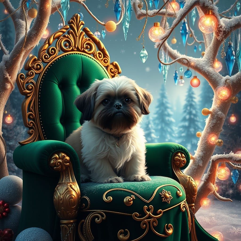 Regal Shih Tzu Reigns in Enchanted Winter Wonderland