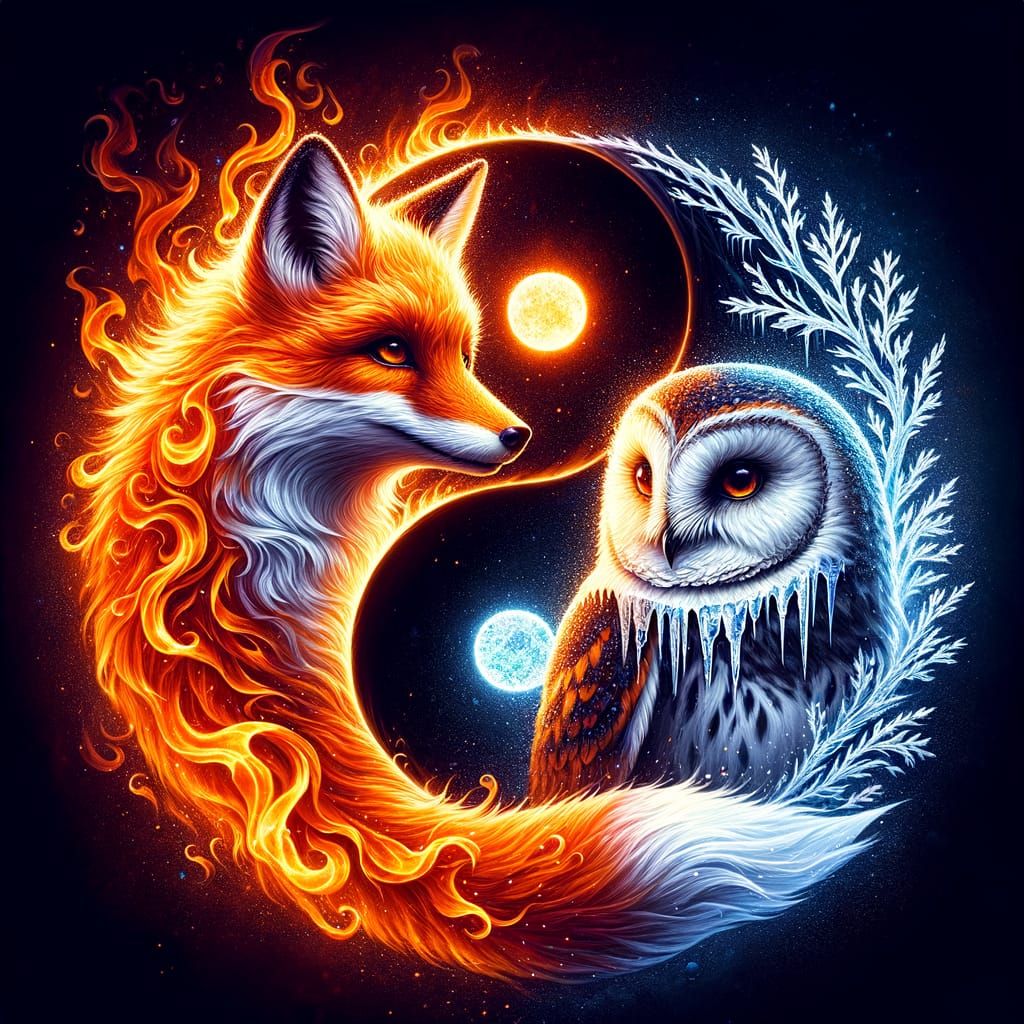 Fiery Fox and Icy Owl in Yin-Yang Balance