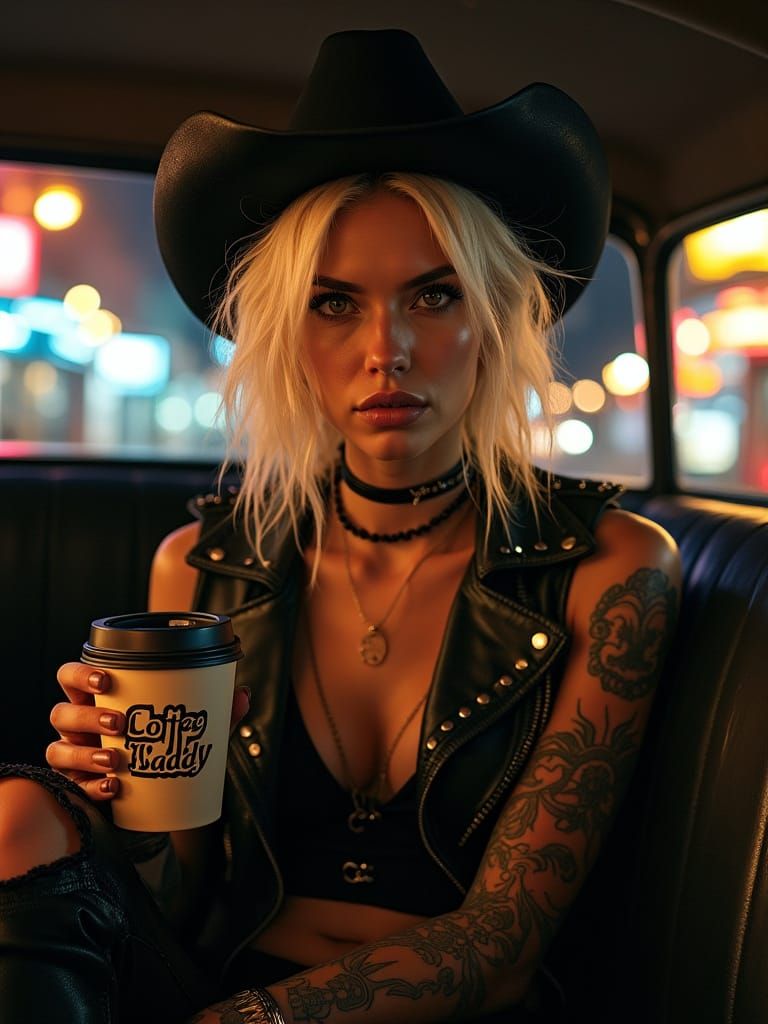 Neon Outlaw: Platinum Blonde in Vintage Car