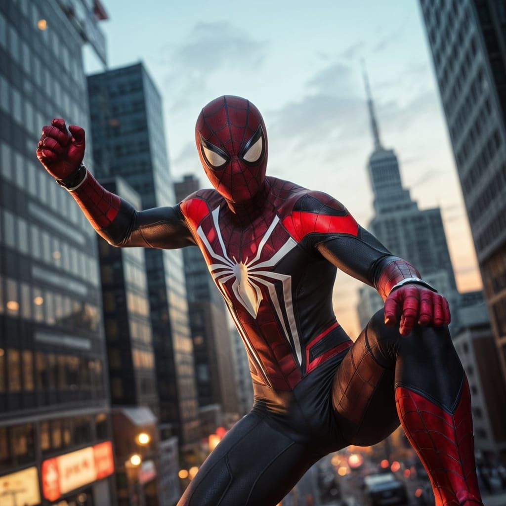 Spiderman in a Dark Heroic Black White and Red Suit