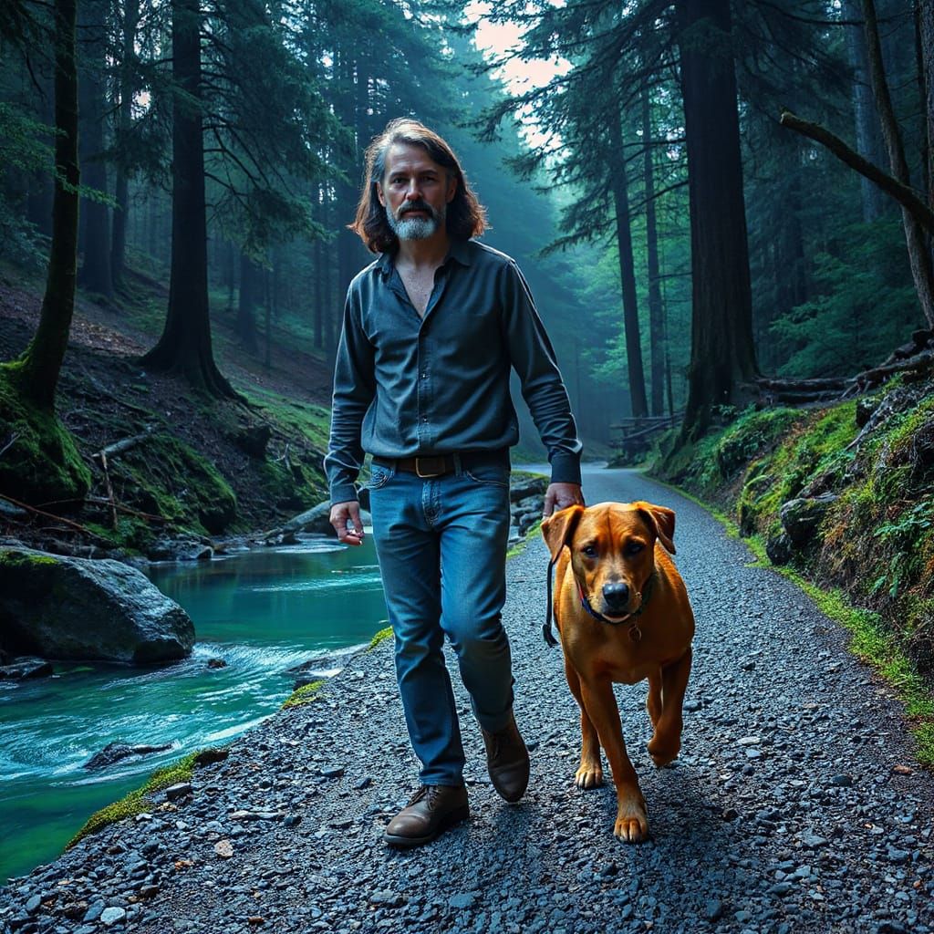 Psychedelic Oregon Forest Walk with Dog