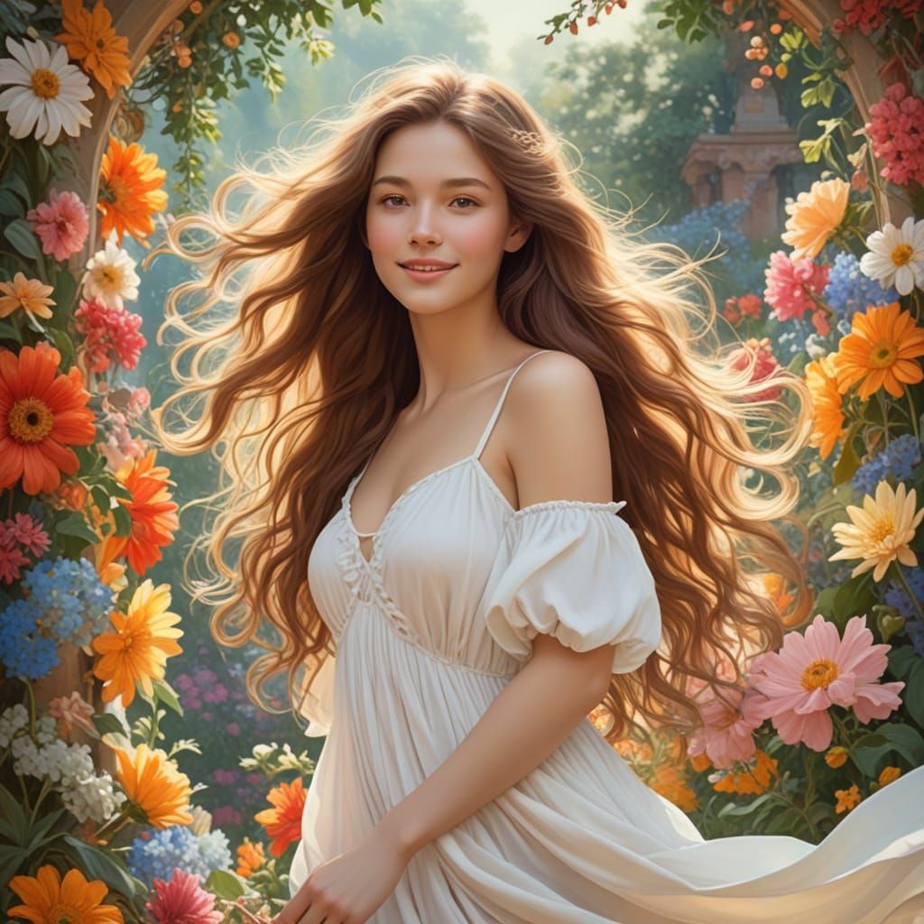 Woman in Whimsical Floral Wonderland