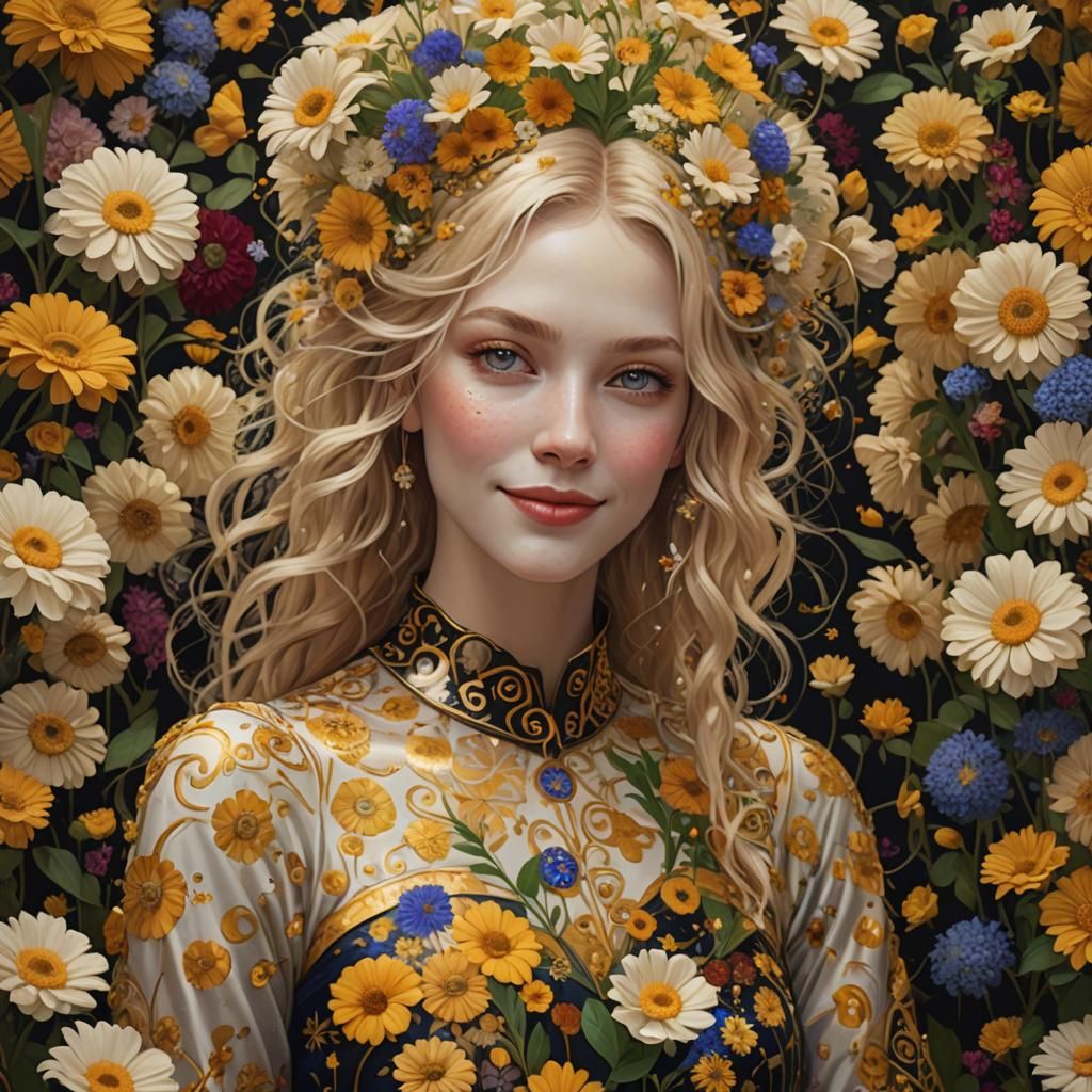Girl in Flowers, Gustav Klimt Style