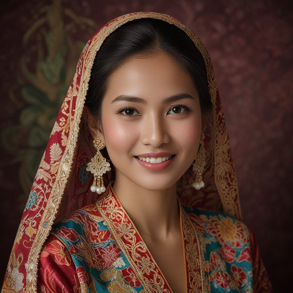 Malay Woman in Elegant Kebaya and Kain Sarong Portrait