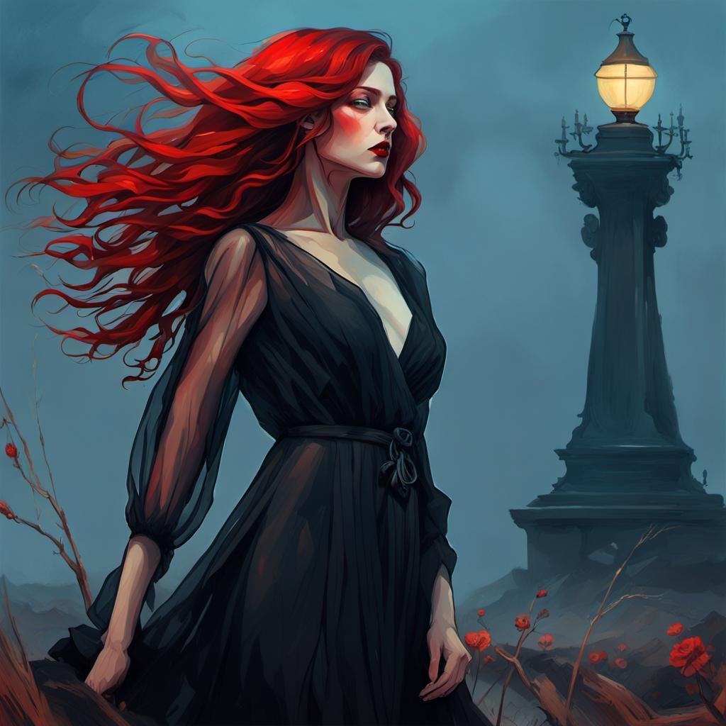 Sensual Woman in Cyberpunk City, Dark Fantasy Digital Art