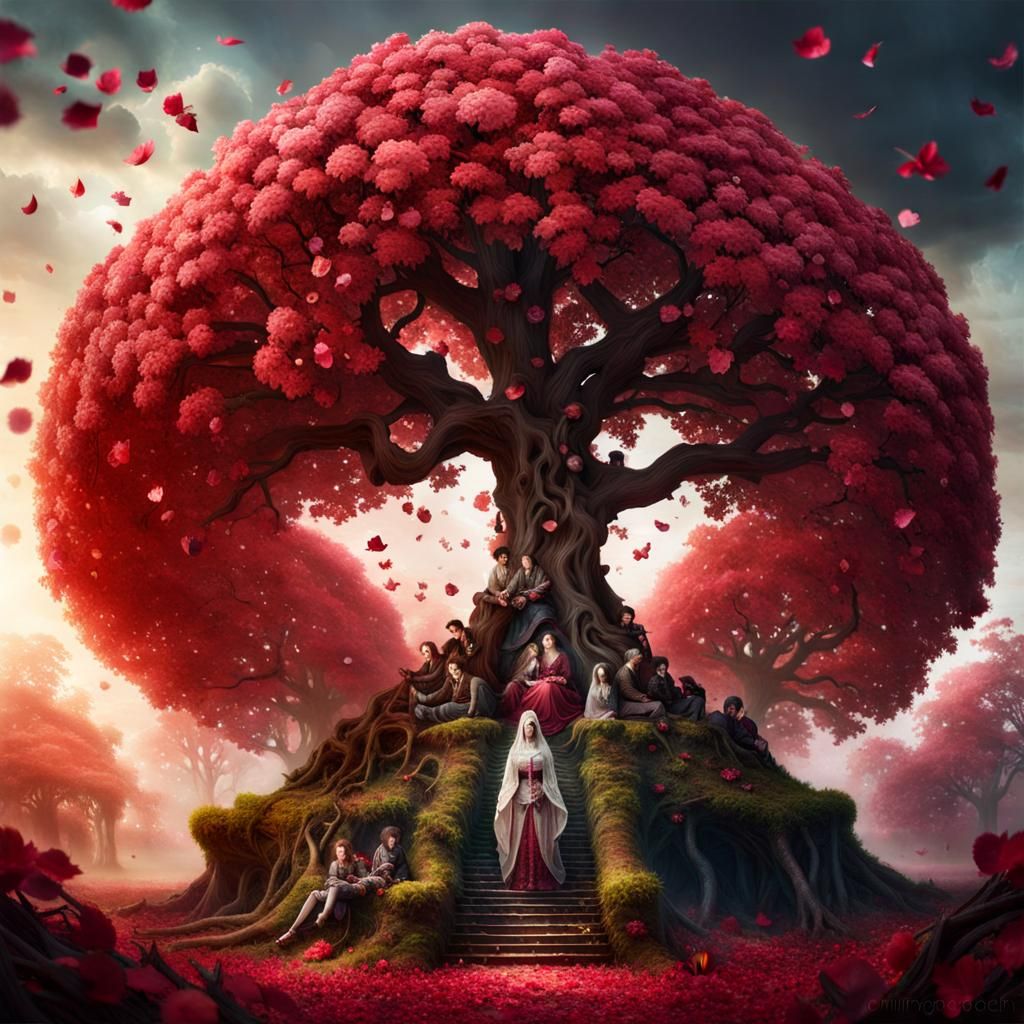 Cursed Ancient Tree: Detailed Digital Illustration