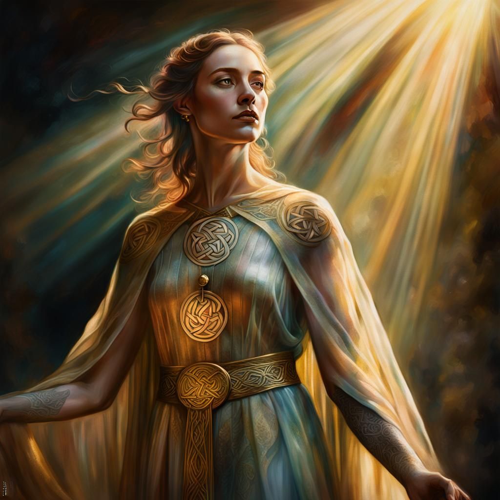 Celtic Priestess in Atmospheric Tonalist Oil Painting
