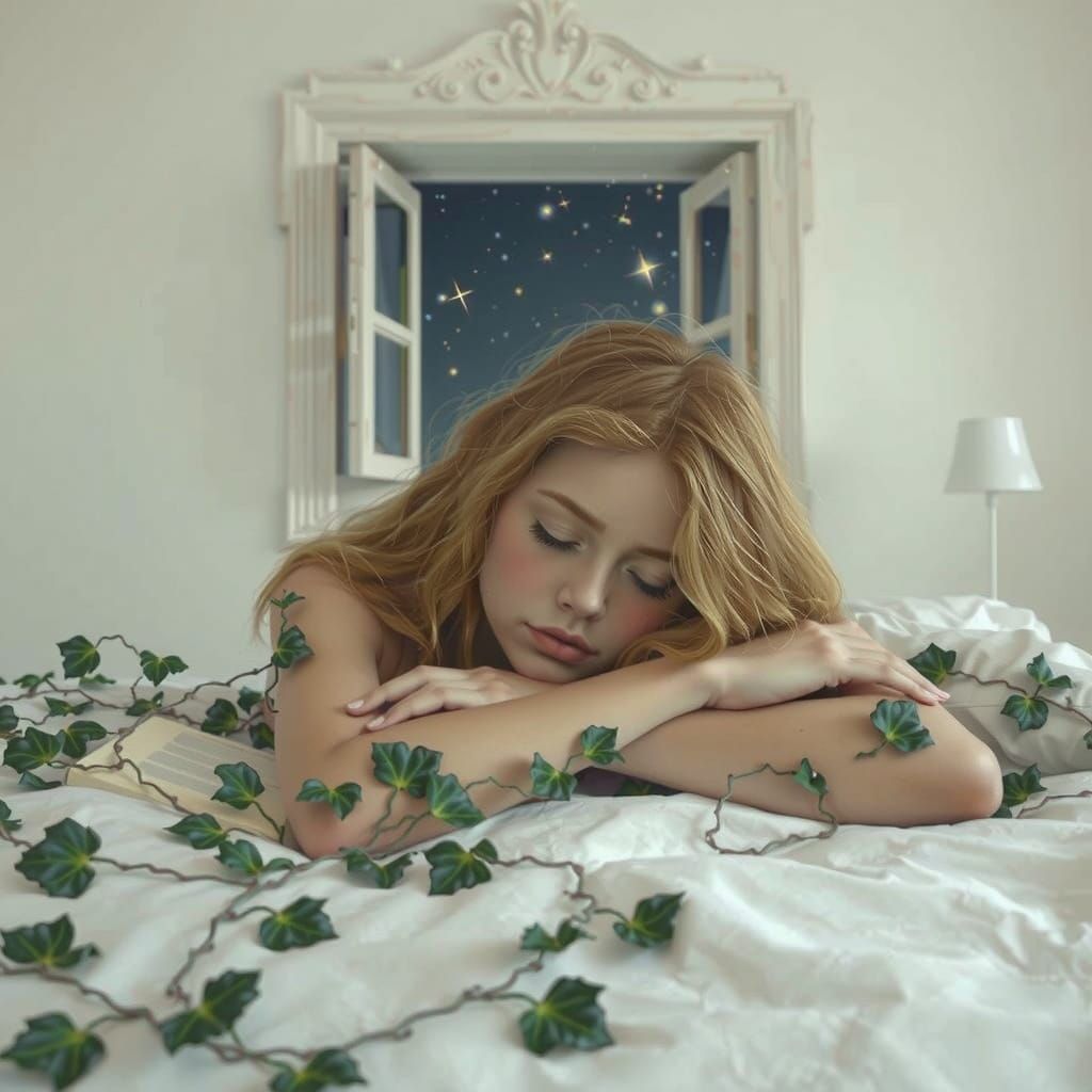 Dreamlike Girl Surrounded by Whimsical Vines in a Celestial ...