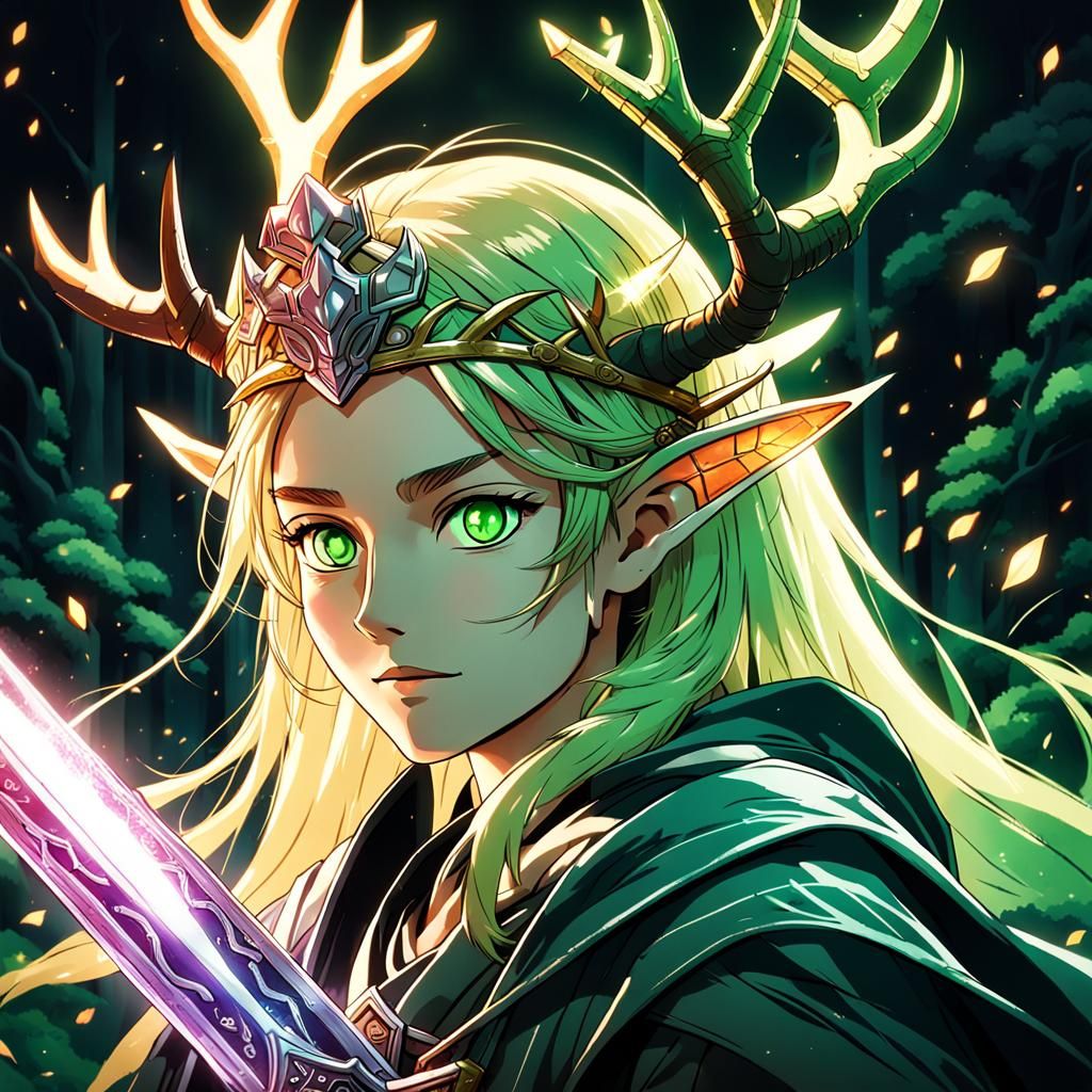 Wood Elf Princess with Magic Sword, Anime Style