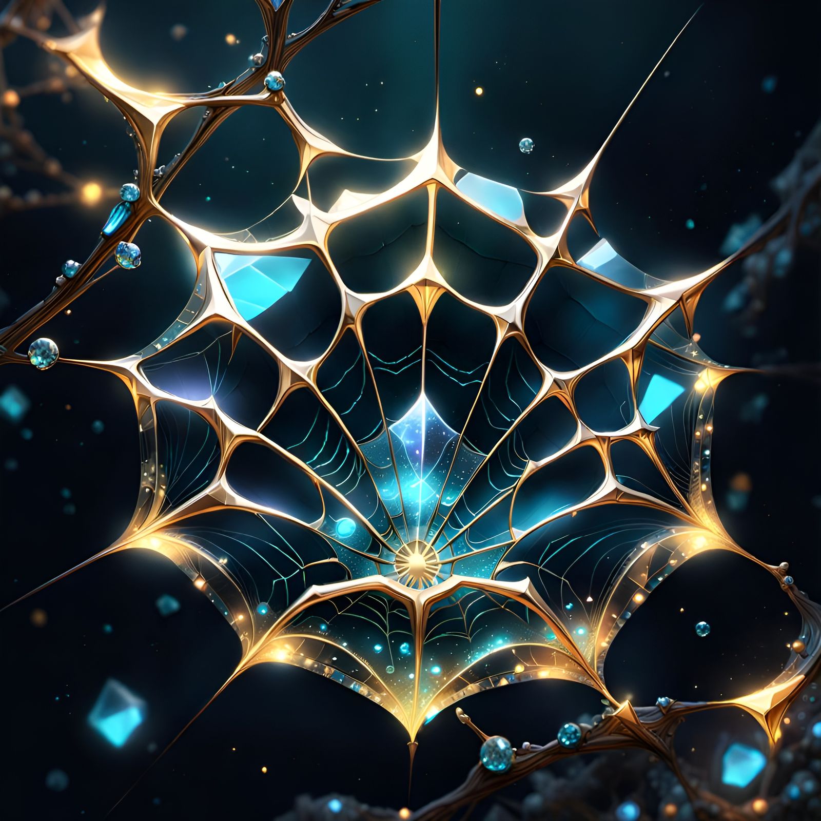Bioluminescent Crystal Spiderweb Diamond: Abstract Digital A...