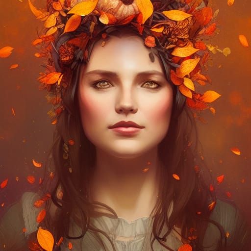 Autumn Queen Portrait in Hyperdetailed Digital Art