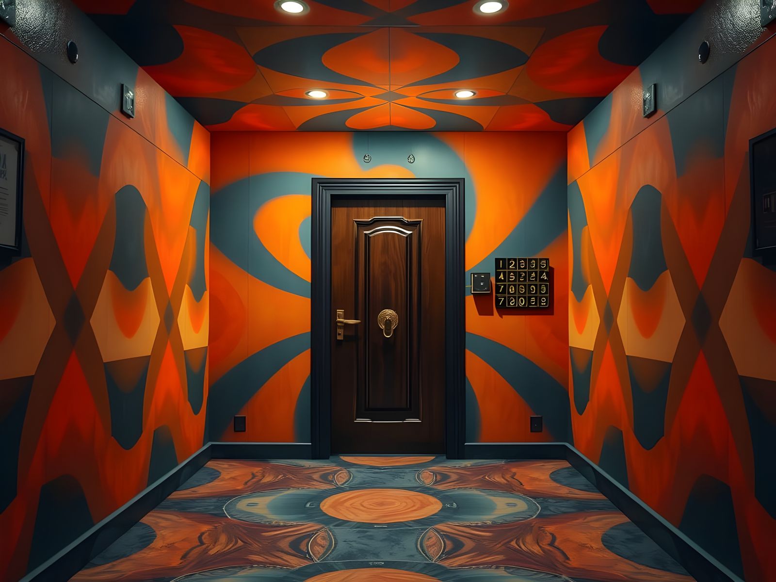Surreal Escape Room with Geometric Patterns, Digital Art
