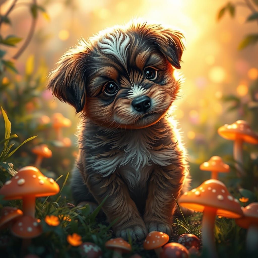 Whimsical Puppy in Enchanted Forest
