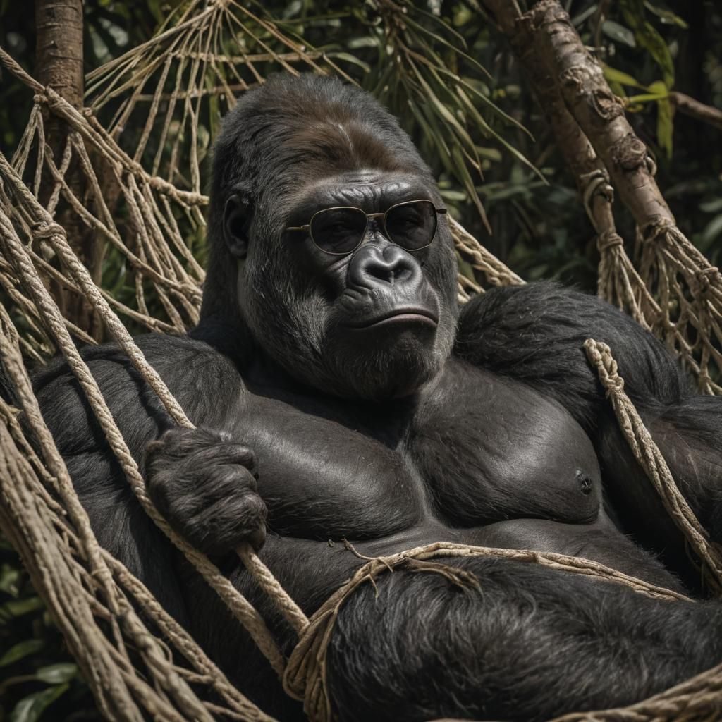 Silverback Gorilla Chilling in Hammock, Wildlife Art