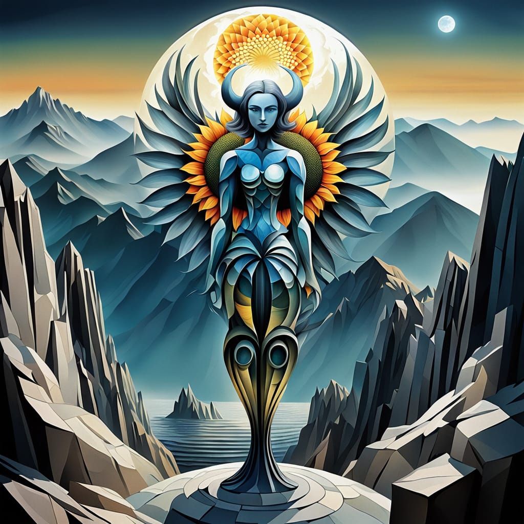 Cubist Angel and Moonstone Devil