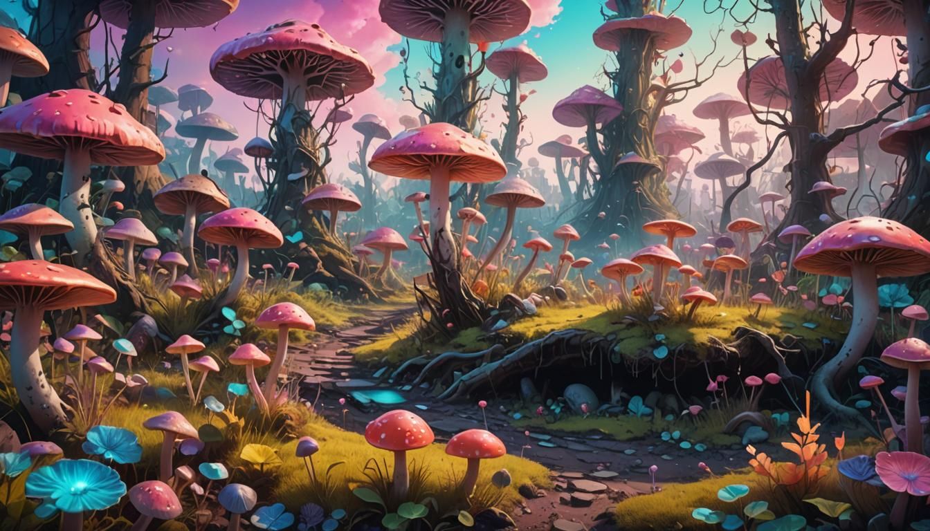 Toxic Wasteland Becomes Lush Ecosystem in Surrealist Style