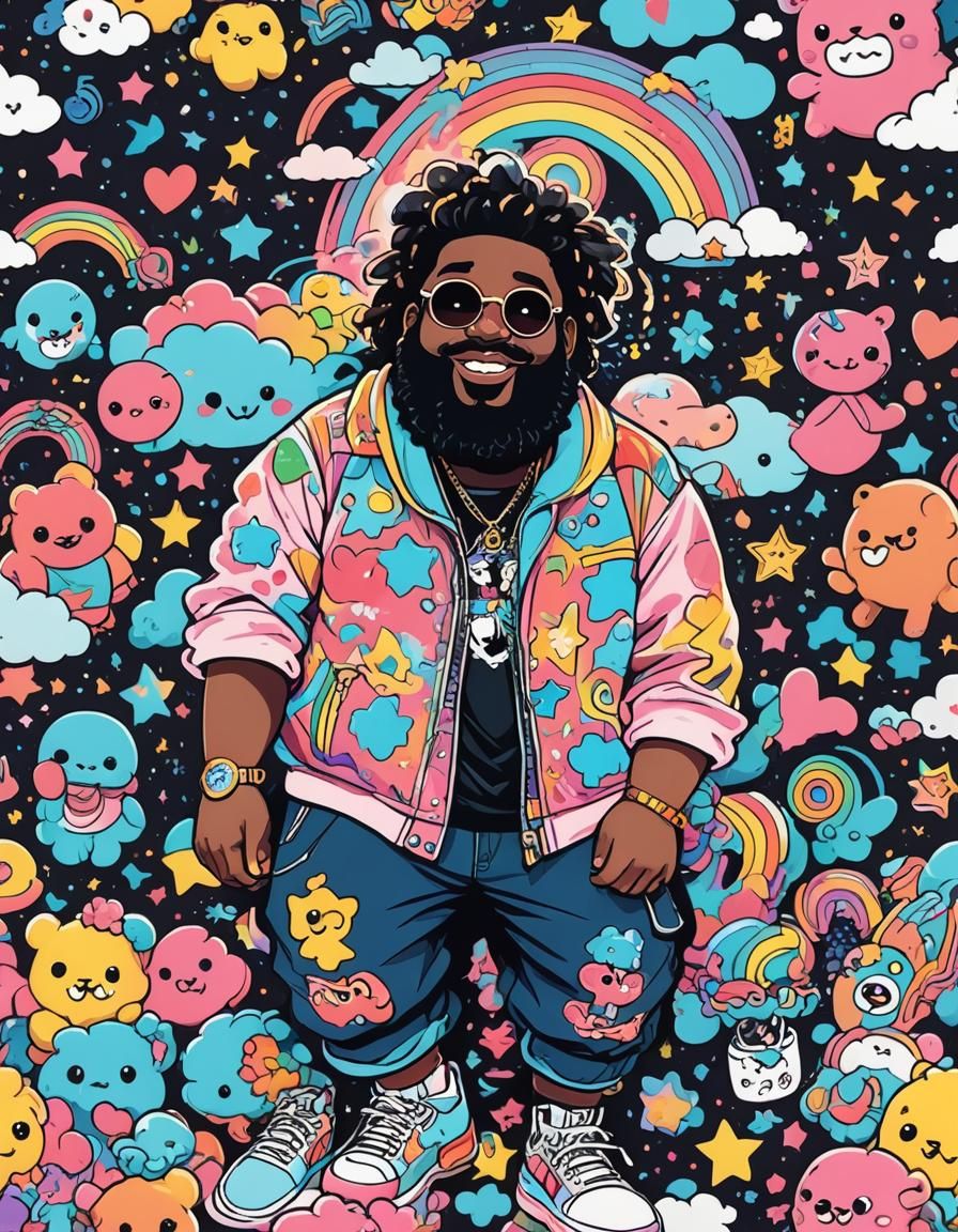 Happy Harajuku Man in Anime Style