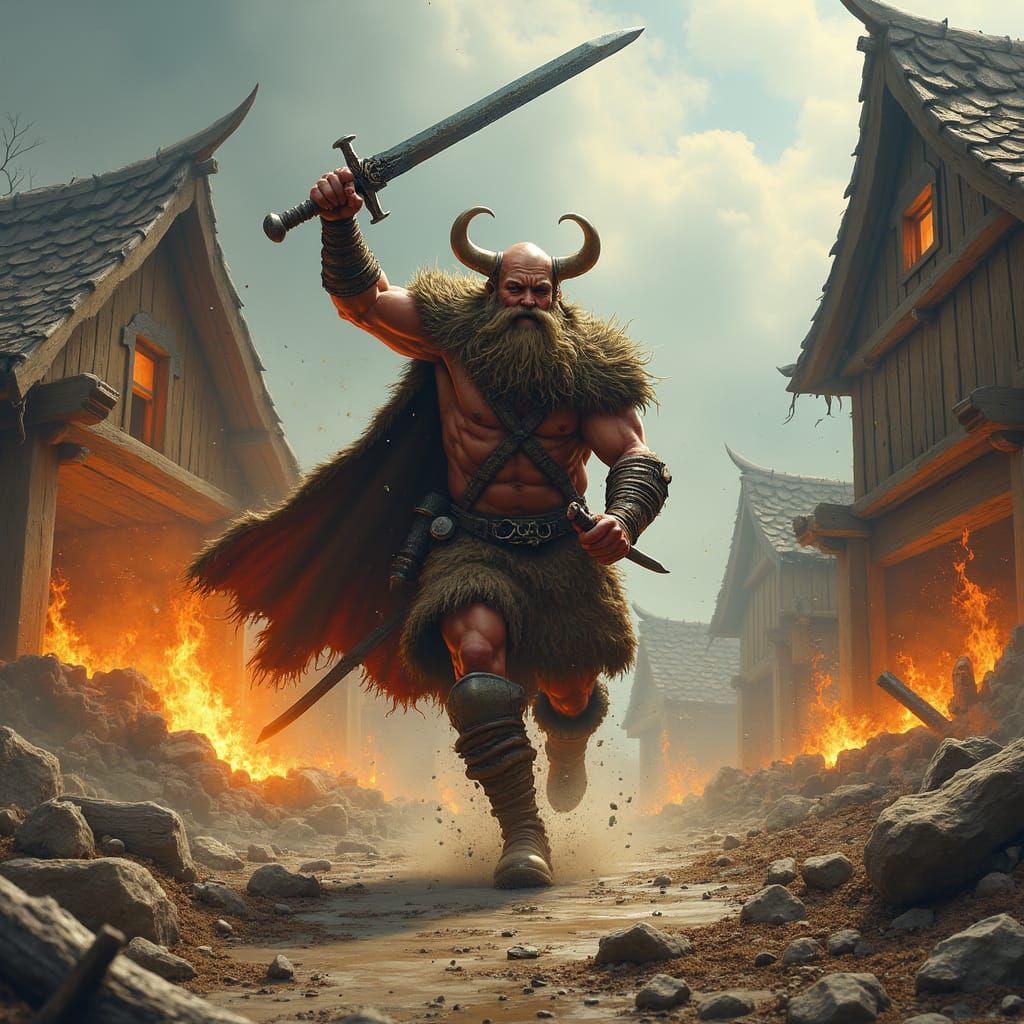 Viking Warrior Charges into Battle: Gritty Art