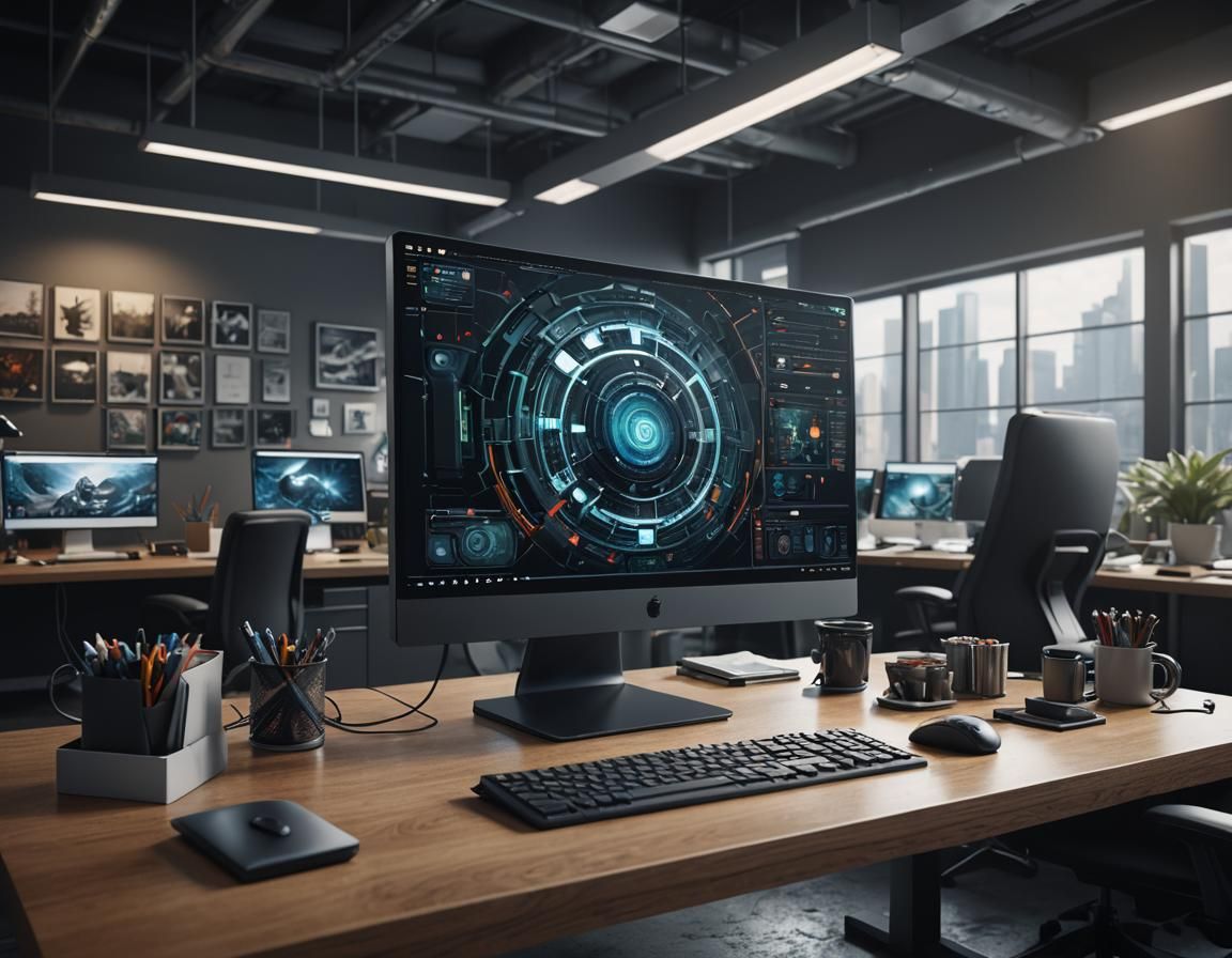 Computer in Office: Detailed Matte Painting