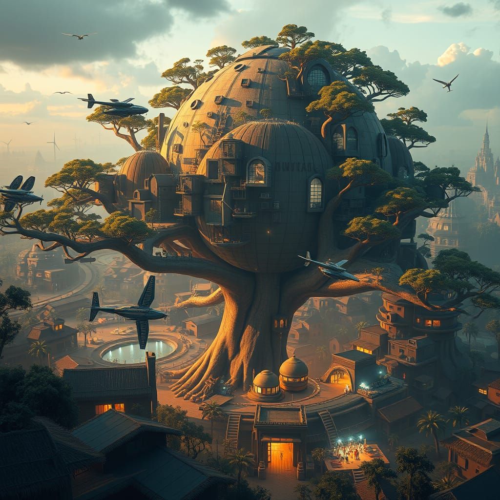 Futuristic Kenyan City Inside Baobab Tree: Afrofuturist Art