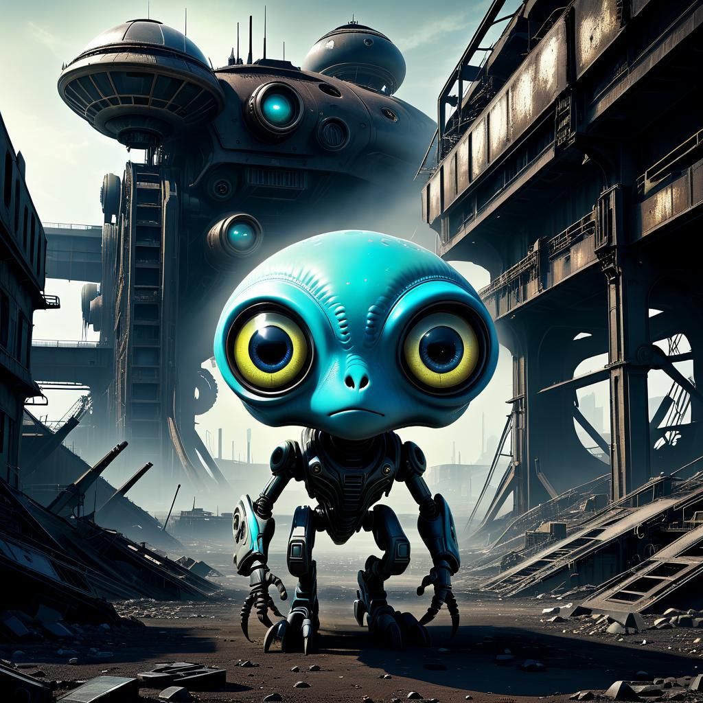 Sci-Fi Alien Creature in Dystopian Landscape