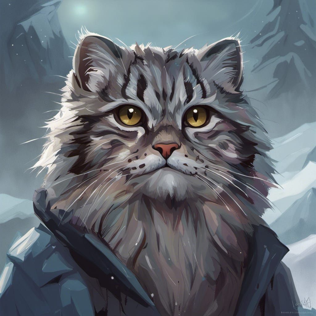 Pallas Cat in Winter Landscape, Highly Detailed