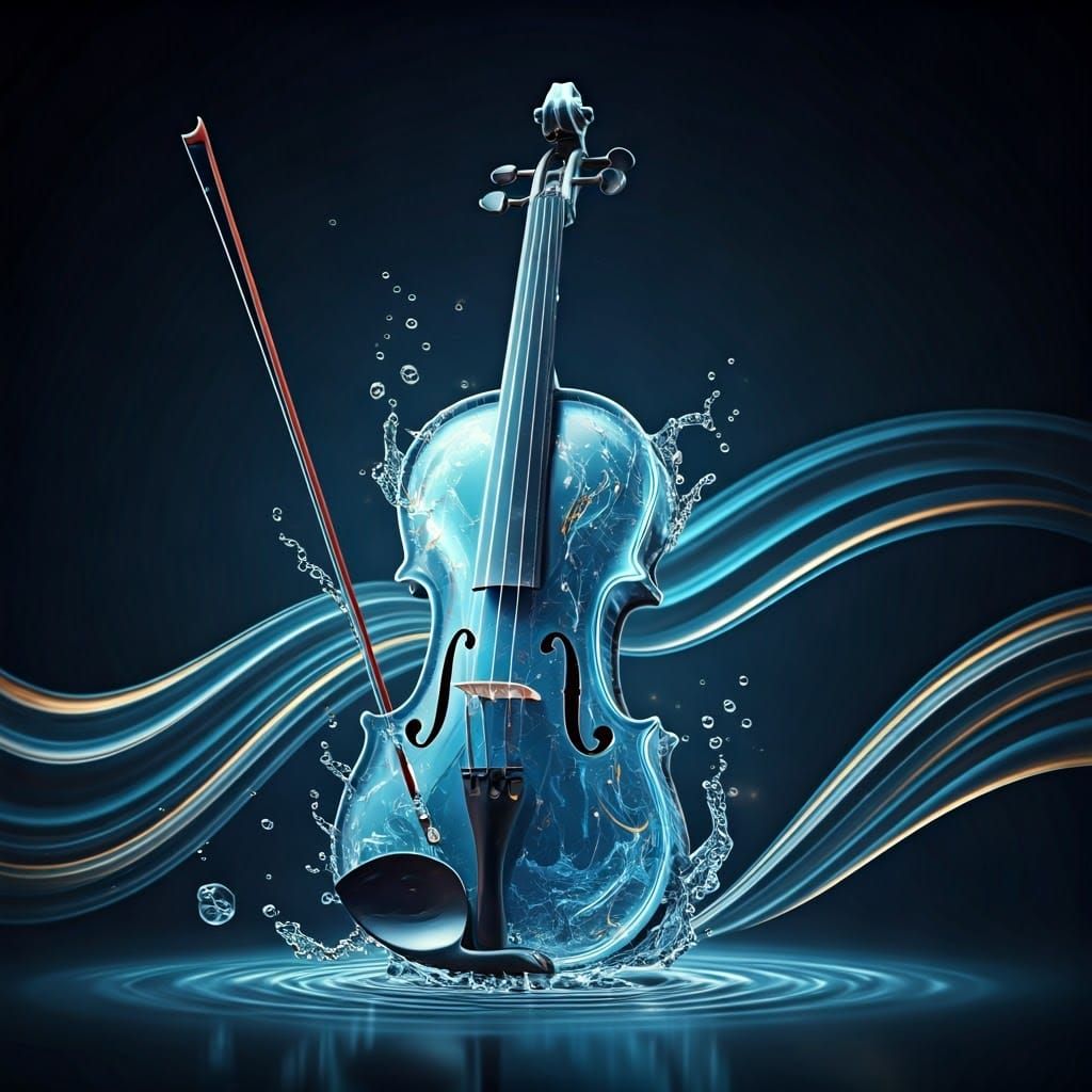 Surreal Water Droplet Violin in a Dreamlike, Mystical World