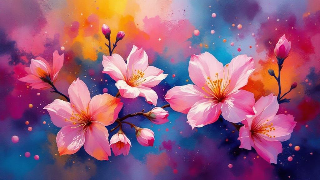 Iridescent Cherry Blossoms in Surreal Dreamscape