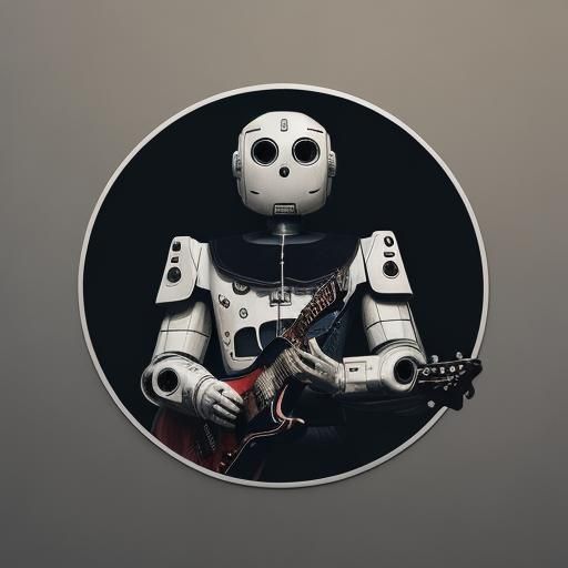 Pen papers guitar microphones robot,cover art