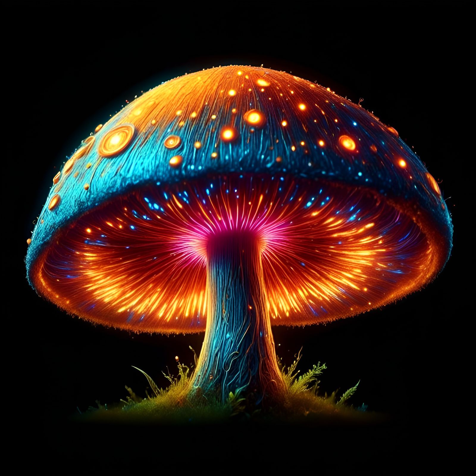 Bioluminescent Mushroom with Surreal Filigree Details