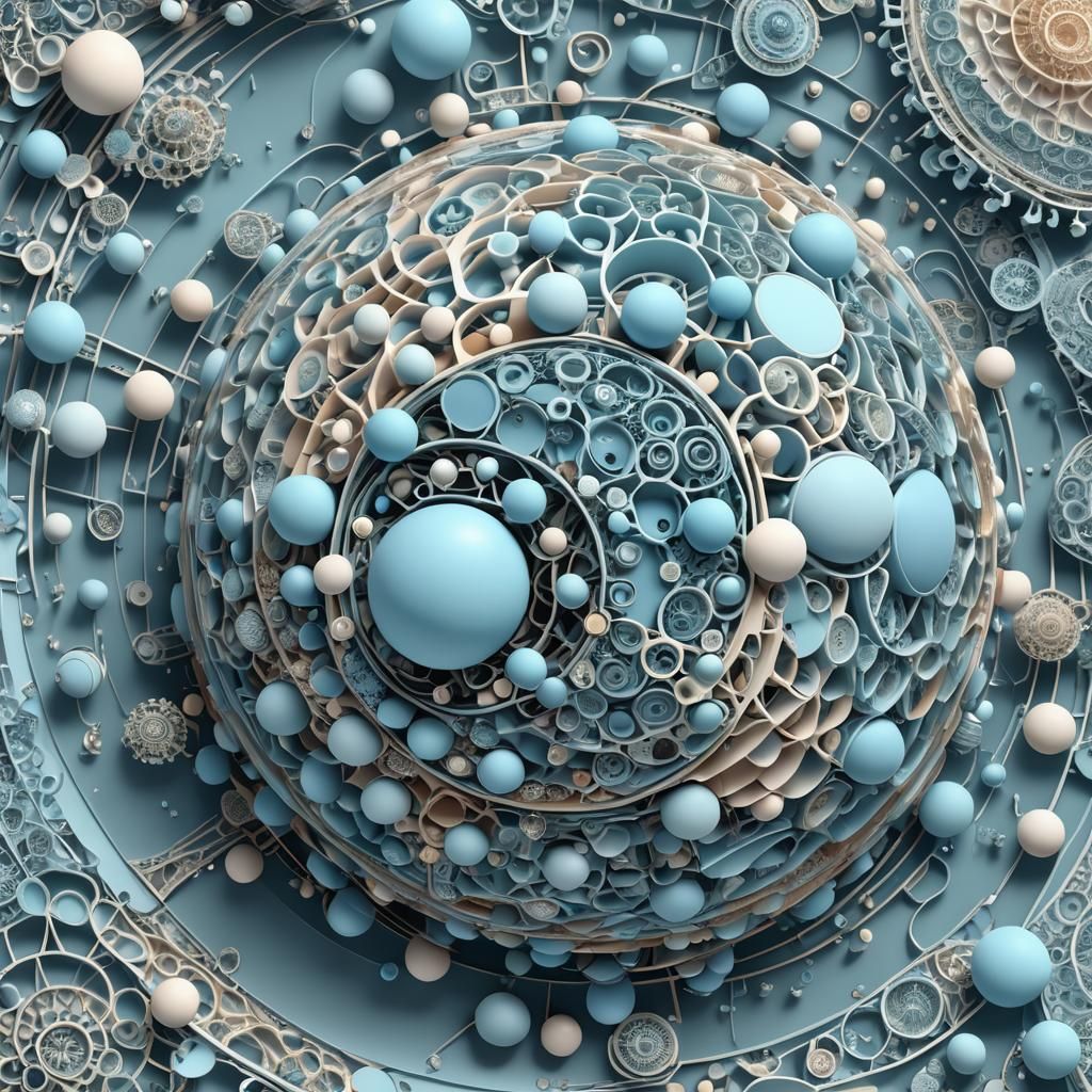 Minimalist Blue Sphere Does Homework in Abstract Fractal
