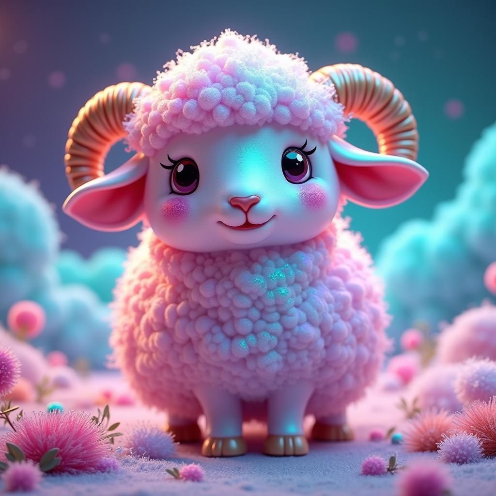 Rainbow Jelly Sheep in Dreamy Landscape