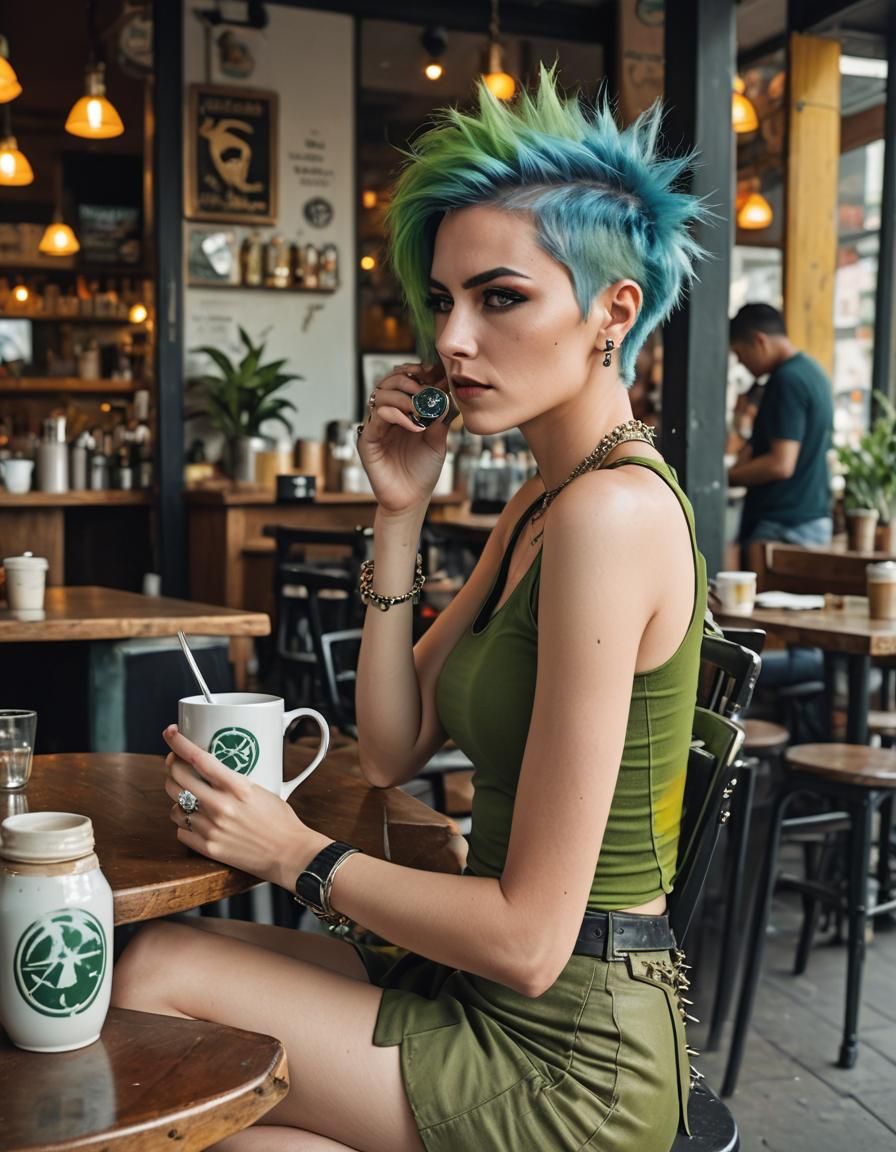 Surreal Cafe Punk Goddess in Vibrant, Expressive Style