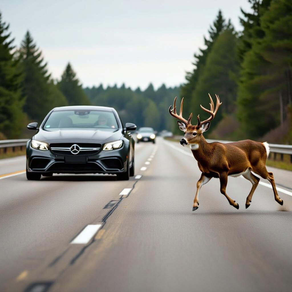 Deer Runs Onto Highway In Front of Fast Car