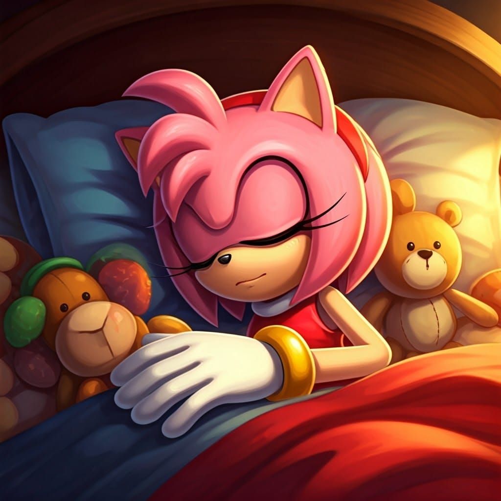 Amy Rose in a Cozy Slumber, Inspired by Vibrant Video Game A...