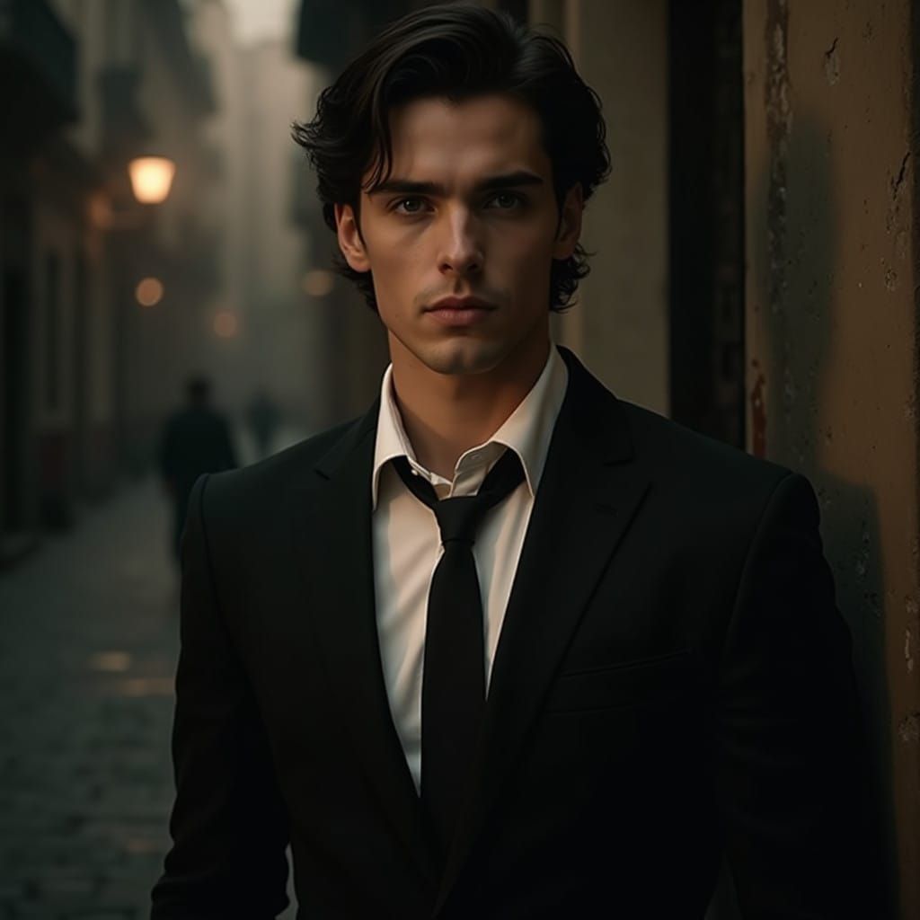 Italian Mafioso in Moody Cityscape