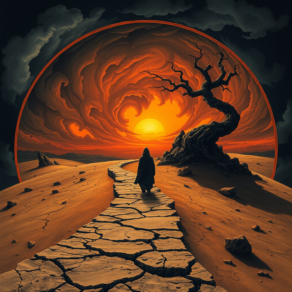 Surreal Desert Journey at Twilight: A Landscape of Dreams