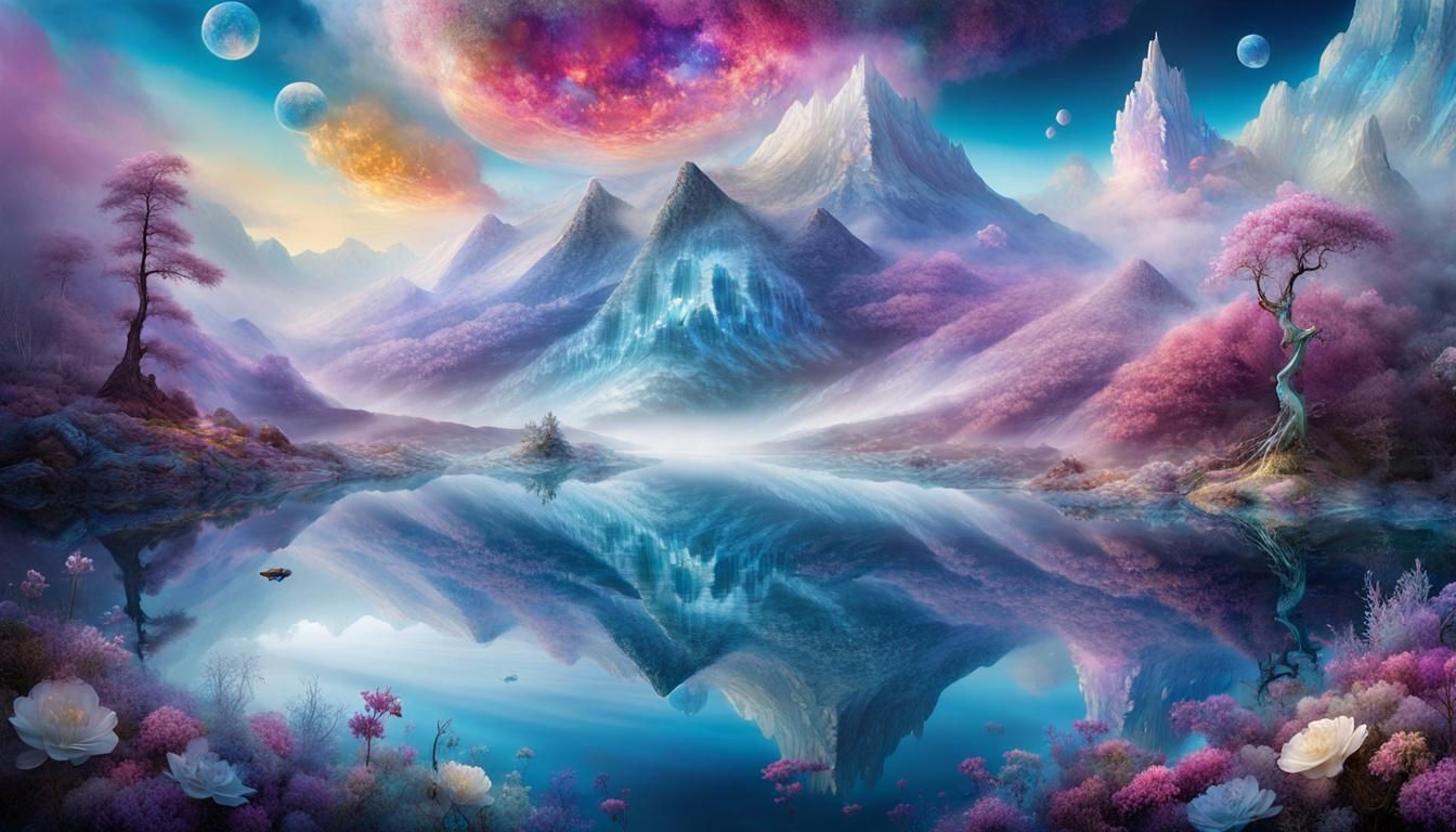 Surreal, Ethereal Mountain Landscape in a Dreamy, Fantasy Wo...