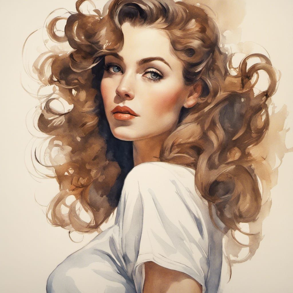 Beautiful Woman in Hazelnut Jumpsuit in Klimt Style