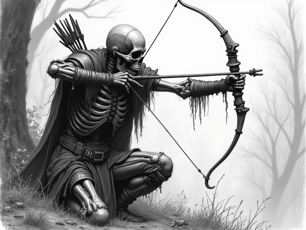Skeleton Archer in Grayscale Fantasy Style