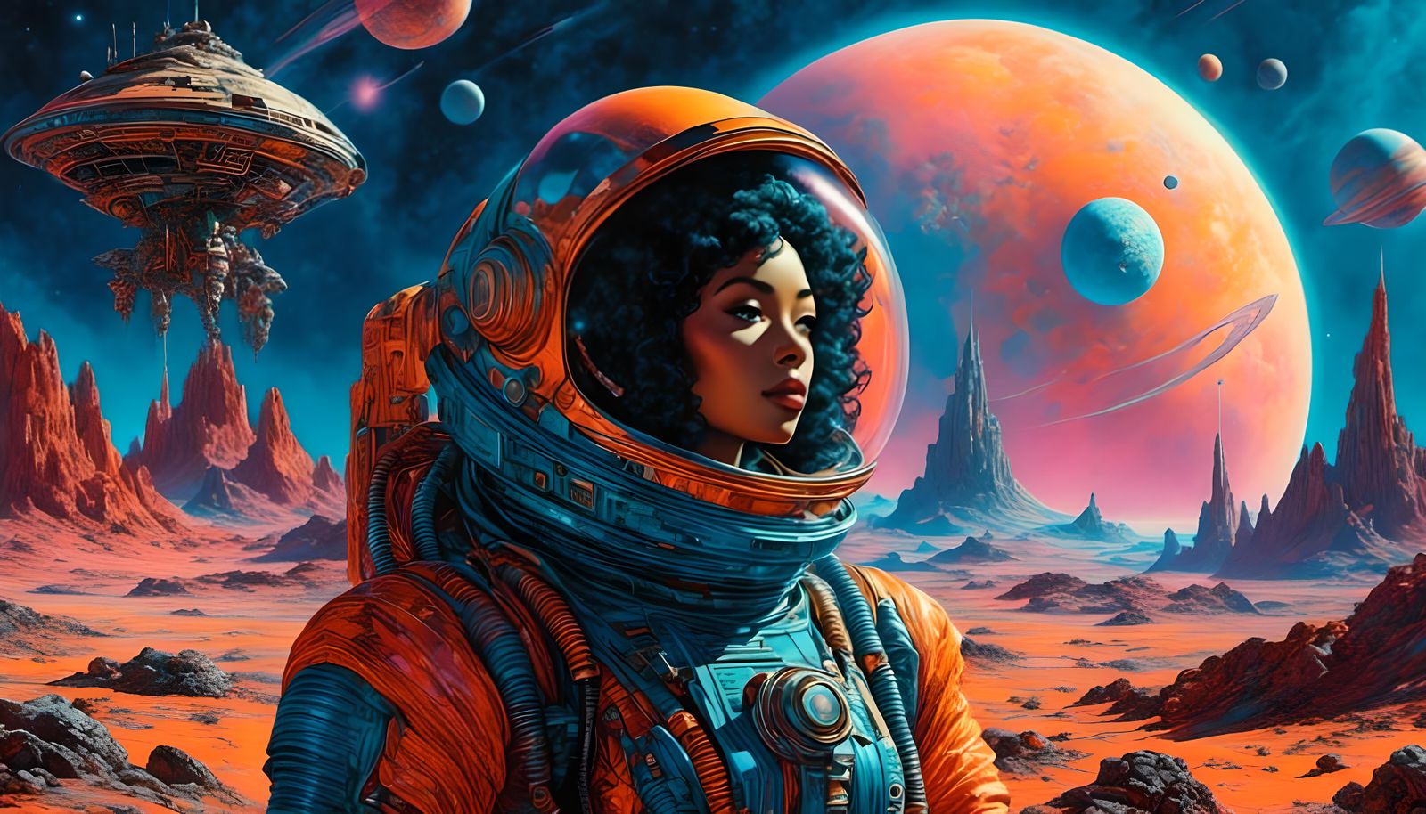 Space Explorer on Alien Planet in Watercolor Style