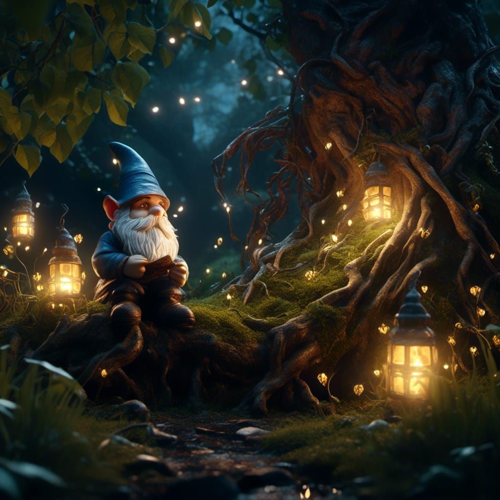 Dark Fantasy Garden Gnome in Overgrown Garden