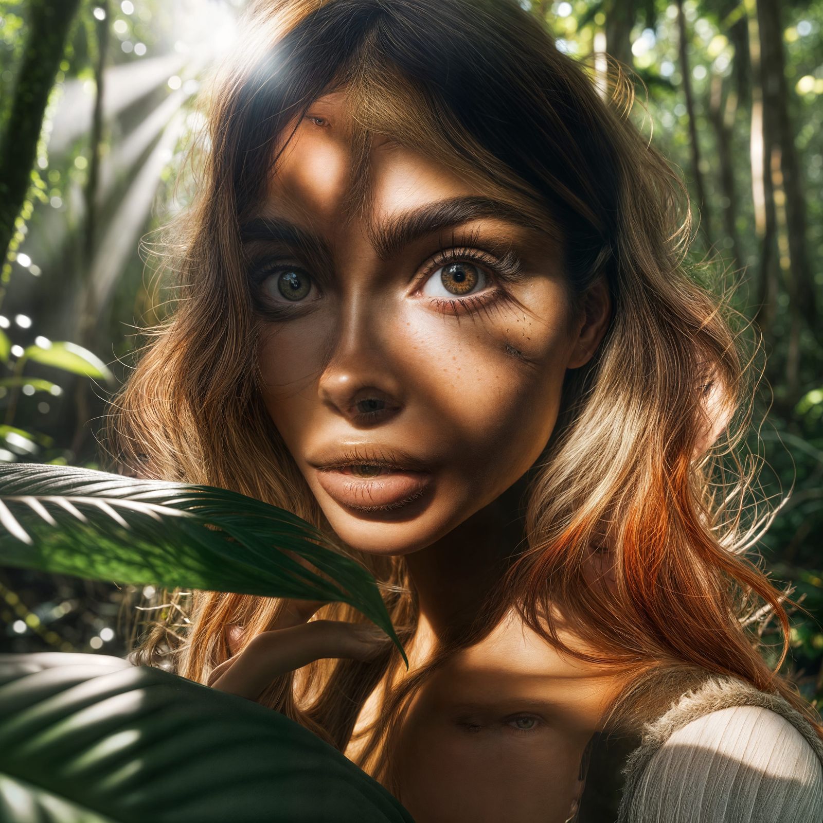 Woman with Golden Hair in Tropical Forest