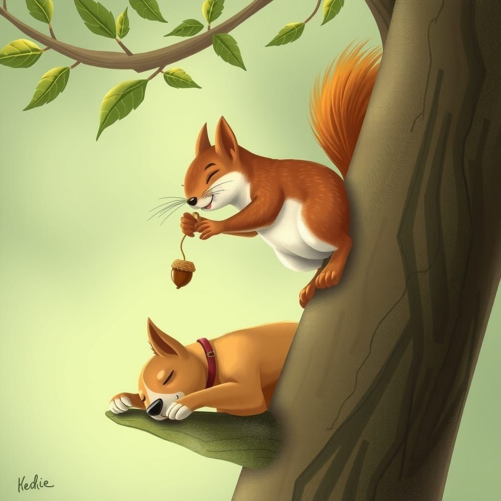 Squirrel's Acorn Prank on Sleeping Dog