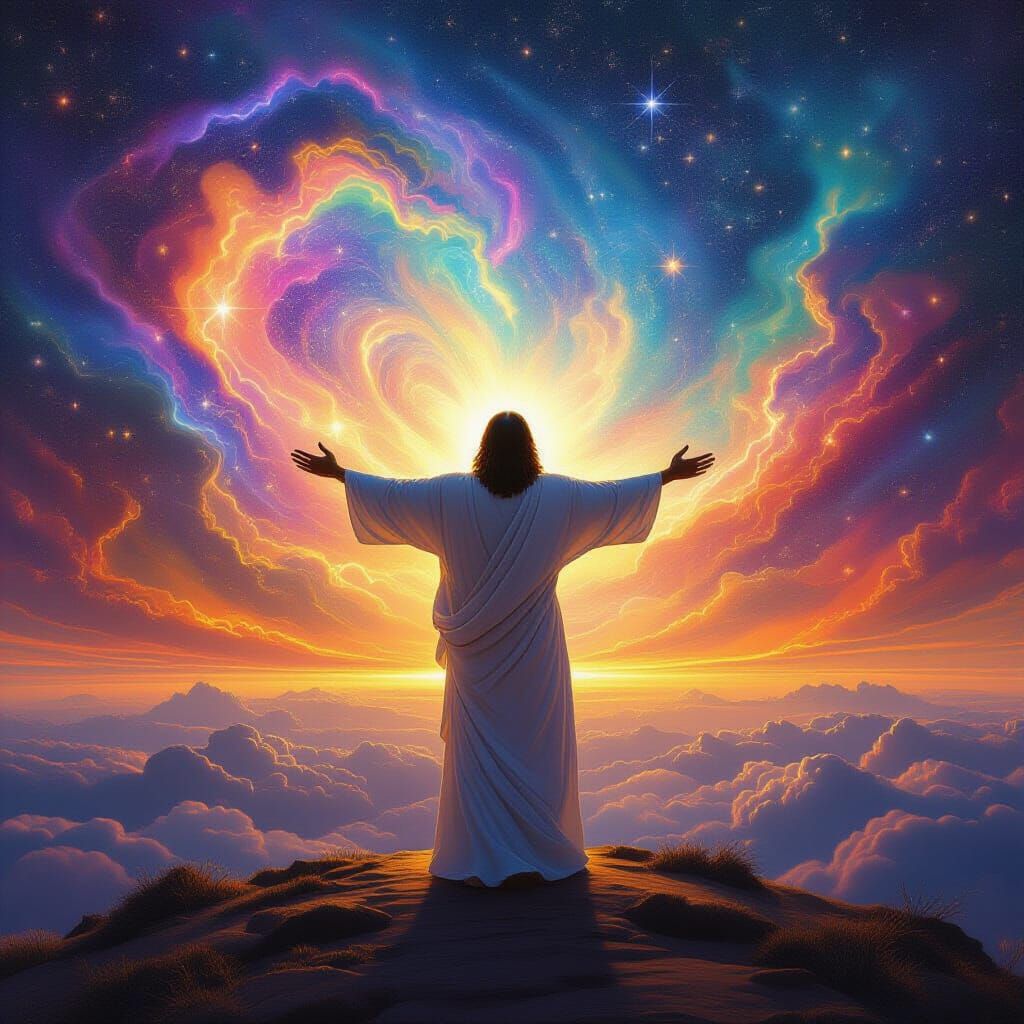 Jesus Christ in Luminous Cosmic Landscape, Psychedelic Style