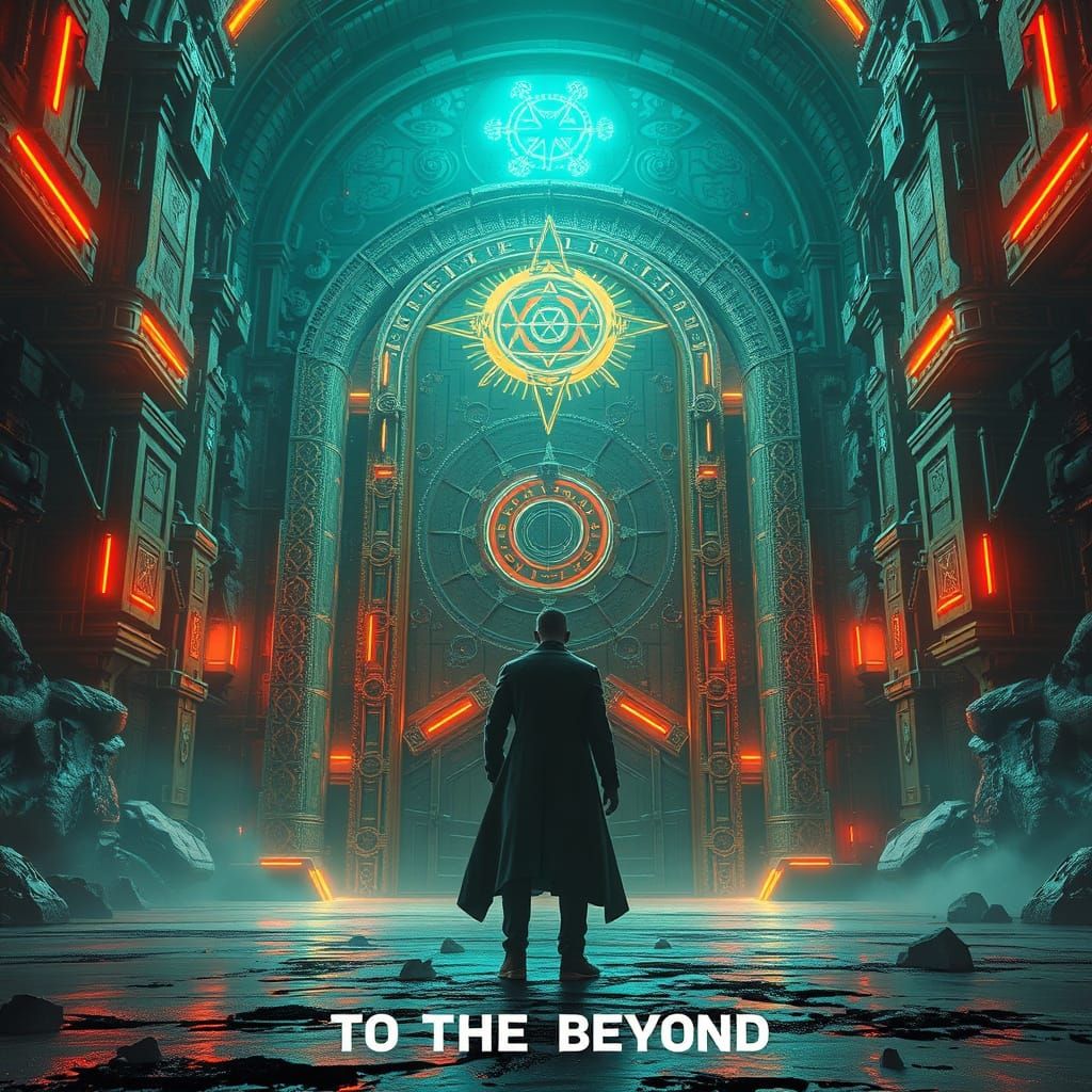 Mystical Portal in Cyberpunk Fantasy World