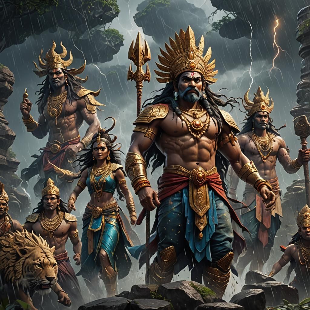 Indian Gods in Thunderstorm: Fantasy Concept Art