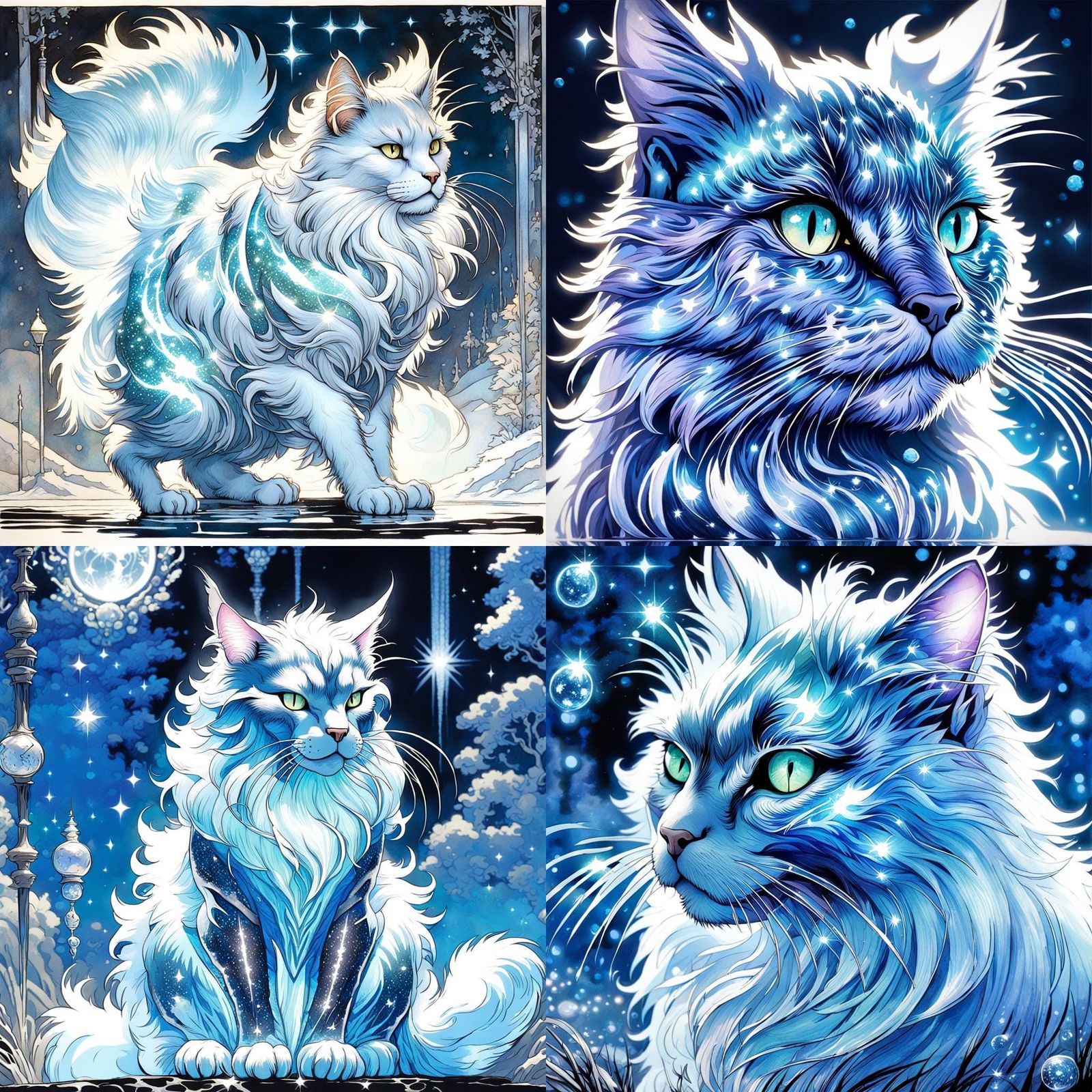 Hologram of a beautiful, sparkling fantasy cat
